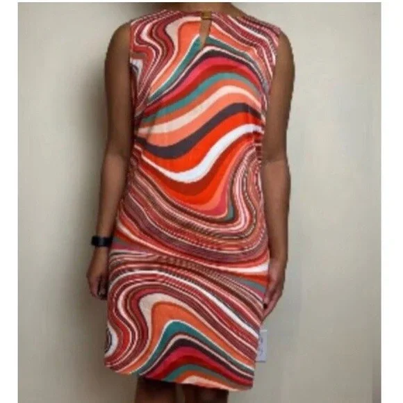 TAHARI Women's 4 Shift Dress Orange Swirls Retro 60's Groovy Sleeveless - Picture 7 of 10